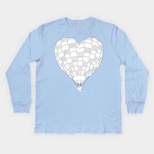 Heart Hot Air Balloon, Adult Coloring Illustration Kids Long Sleeve T-Shirt